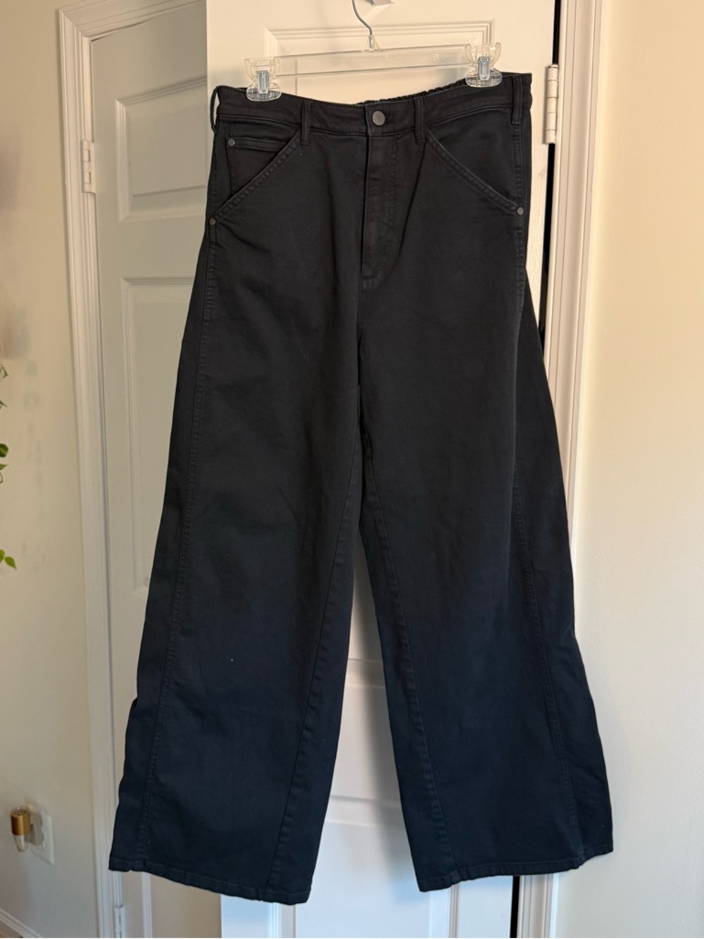 Pilcro Breaker Wide Leg Cotton Pants Navy Blue Elastic Waist - Size Small